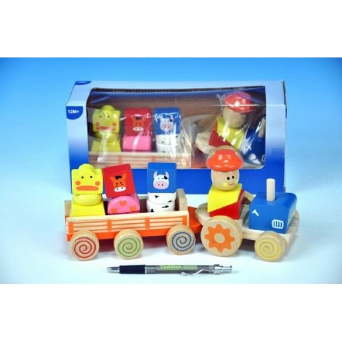 Drewniany traktor ze zwierzątkami 26 cm, 00028736