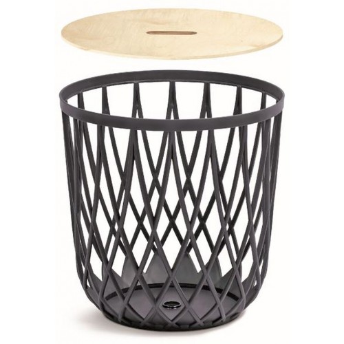 Prosperplast UNIQUBO Wielofunkcyjny kosz z drewnianą pokrywą 35l, antracyt IKUB35T