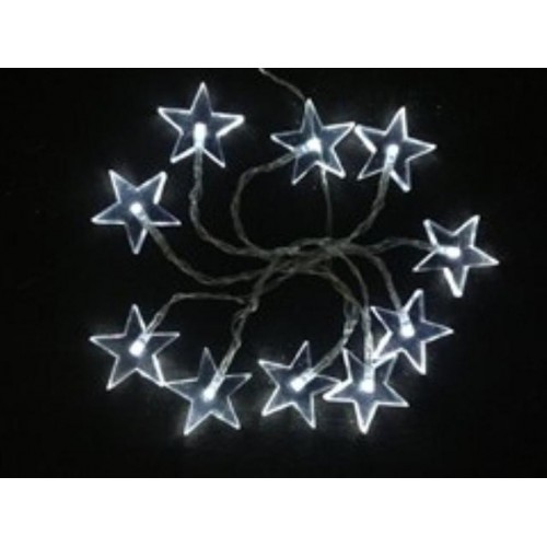 Lampki świąteczne gwiazdy 1m, 10 x LED 2xAA białe światło 1V51-W VS1V52W